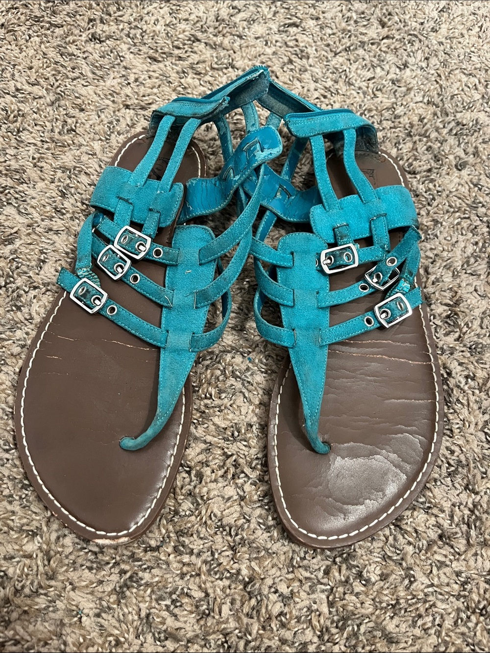Decree Turquoise Strappy Buckle Thong Sandals